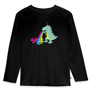 dino, kotzender dinohorn, Dinosaurier, comic - Kinder Premium Bio Langarmshirt - Schwarz - Vorne - AI Model Kid Male (0cm)
