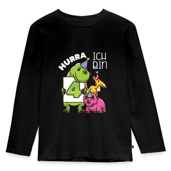 Geburtstagsshirt 4 Jahre Junge Dinosaurier - Kinder Premium Bio Langarmshirt - Schwarz - Vorne - AI Model Kid Male (0cm)