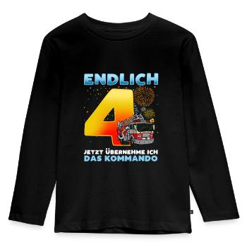 T-shirt d’anniversaire 4 ans Jeunes pompiers - T-shirt manches longues Premium Enfant - noir - Devant - AI Model Kid Male (0cm)