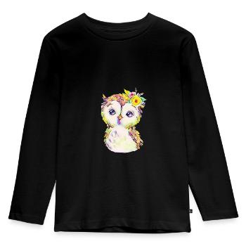 Eule - Kinder Premium Bio Langarmshirt - Schwarz - Vorne - AI Model Kid Male (0cm)