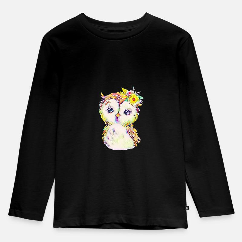 Eule - Kinder Premium Bio Langarmshirt - Schwarz