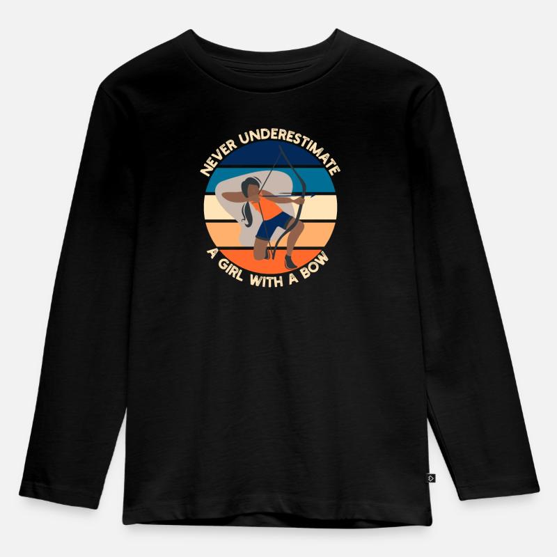 Unterschätze niemals ein Mädchen mit einem Bogenbogenschießen - Kinder Premium Bio Langarmshirt - Schwarz