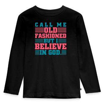 Nenn mich altmodisch, ich glaube an Gott, Bibel - Kinder Premium Bio Langarmshirt - Schwarz - Vorne - AI Model Kid Male (0cm)
