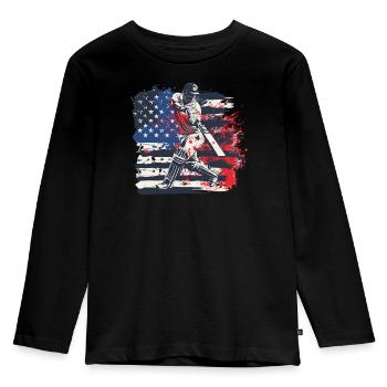Cricket Player Sport USA Flag - Kids' Premium Longsleeve Shirt - black - Front - AI Model Kid Male (0cm)