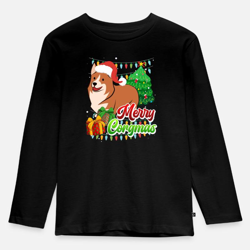 Merry Corgmas Hundebesitzer Corgi Hund - Kinder Premium Bio Langarmshirt - Schwarz