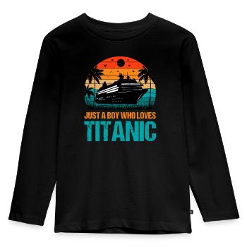 Nur ein Junge, der Titanic liebt - Kinder Premium Bio Langarmshirt - Schwarz - Vorne - AI Model Kid Male (0cm)