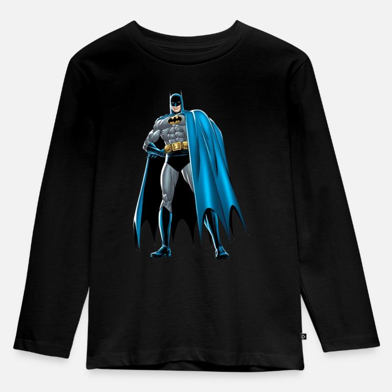 Batman blauer Umhang Pose - Kinder Premium Bio Langarmshirt - Schwarz