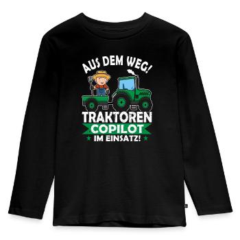 Aus dem Weg Traktoren Copilot Landwirt im Einsatz - Kinder Premium Bio Langarmshirt - Schwarz - Vorne - AI Model Kid Male (0cm)
