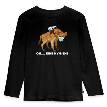 HYÄNE LUSTIGER SPRUCH GESCHENK MUNDSCHUTZ MASKE - Kinder Premium Bio Langarmshirt - Schwarz - Vorne - AI Model Kid Male (0cm)