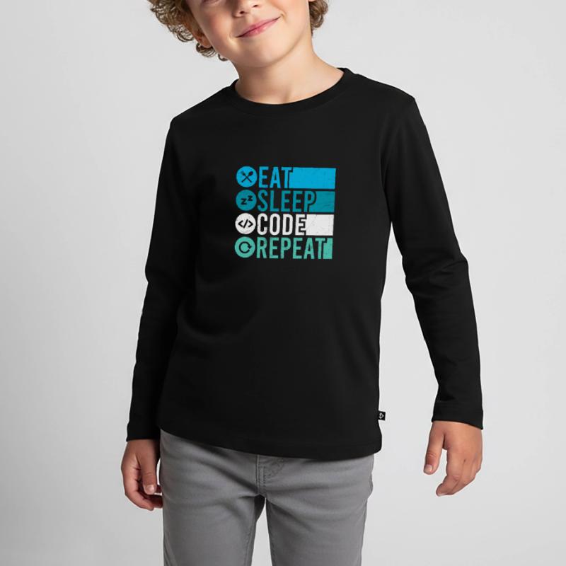 Eat Sleep Code Repeat Programmierer Software Kinder Premium Bio Langarmshirt