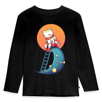 Ikk die Katze auf dem Mond - Kinder Premium Bio Langarmshirt - Schwarz - Vorne - AI Model Kid Male (0cm)