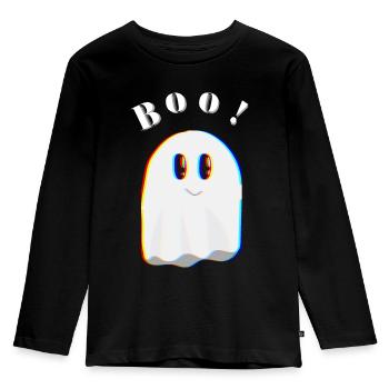 Gespenst Halloween Boo - Kinder Premium Bio Langarmshirt - Schwarz - Vorne - AI Model Kid Male (0cm)