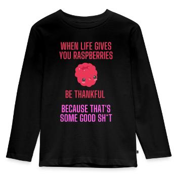 When life gives you raspberries lustiger Spruch - Kinder Premium Bio Langarmshirt - Schwarz - Vorne - AI Model Kid Male (0cm)