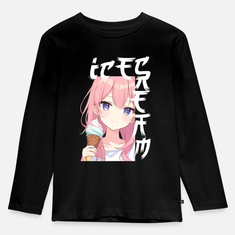 Anime Ice Cream - Kinder Premium Bio Langarmshirt - Schwarz