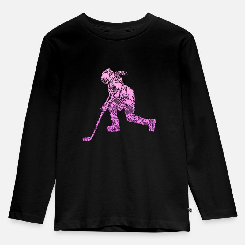 Eishockey Eishockeyspielerin Mädchen Mädchen - Kinder Premium Bio Langarmshirt - Schwarz
