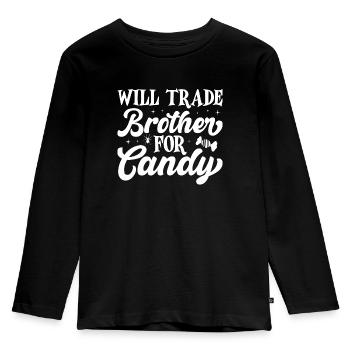 Will Trade Brother For Candy Halloween - Kinder Premium Bio Langarmshirt - Schwarz - Vorne - AI Model Kid Male (0cm)