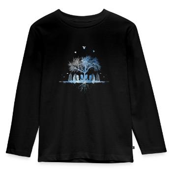 Sky nature city tree skyscraper bird roots - Kids' Premium Longsleeve Shirt - black - Front - AI Model Kid Male (0cm)