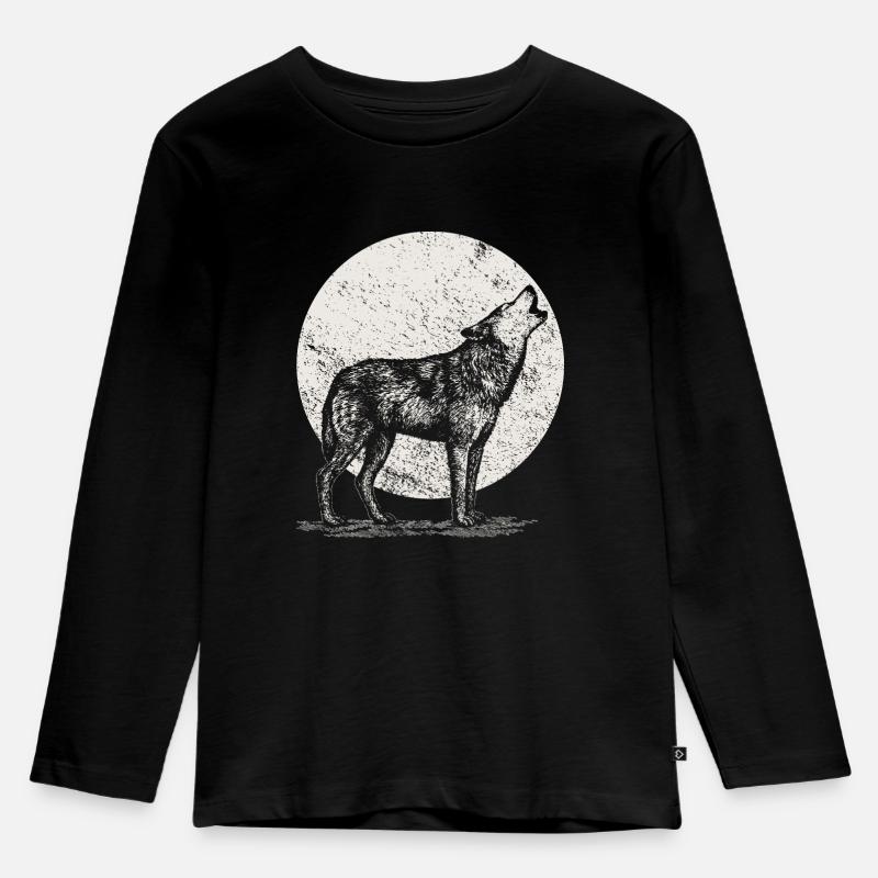 Wolf - Kinder Premium Bio Langarmshirt - Schwarz