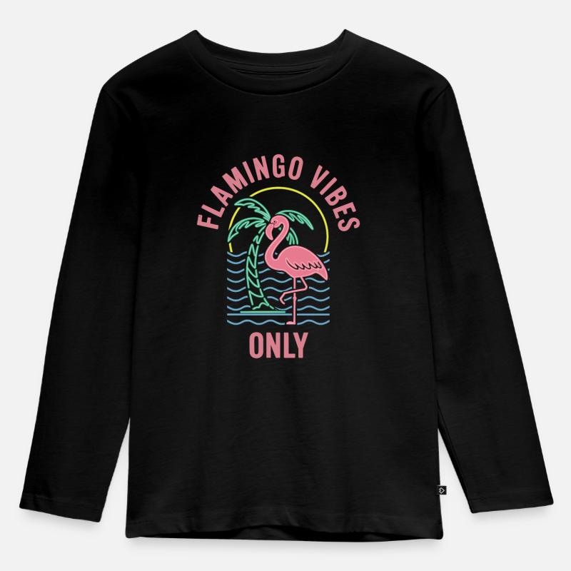 Flamingo - Kinder Premium Bio Langarmshirt - Schwarz