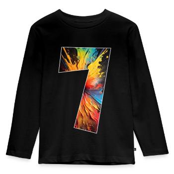 NUMMER 7 JAHRE 7. GEBURTSTAG - Kinder Premium Bio Langarmshirt - Schwarz - Vorne - AI Model Kid Male (0cm)