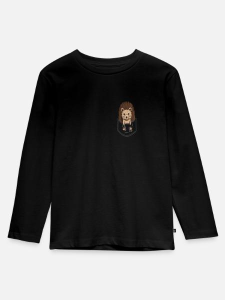 Igel in Brusttasche Pocket Sprüche Tier Haustier - Kinder Premium Bio Langarmshirt - Schwarz