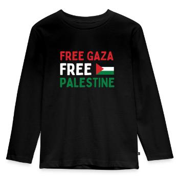 FREI FÜR Gaza FREI für Palästina - Kinder Premium Bio Langarmshirt - Schwarz - Vorne - AI Model Kid Male (0cm)