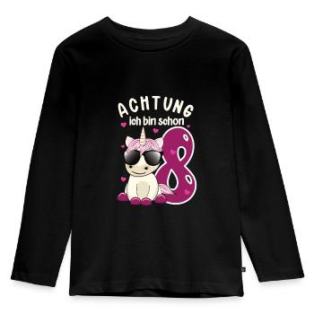 Kinder Geburtstag 8 Jahre Einhorn Mädchen T-shirt - Kinder Premium Bio Langarmshirt - Schwarz - Vorne - AI Model Kid Male (0cm)