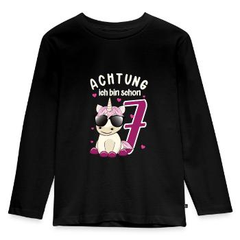 Geburtstag 7 Jahre Kinder Mädchen Einhorn T-shirt - Kinder Premium Bio Langarmshirt - Schwarz - Vorne - AI Model Kid Male (0cm)