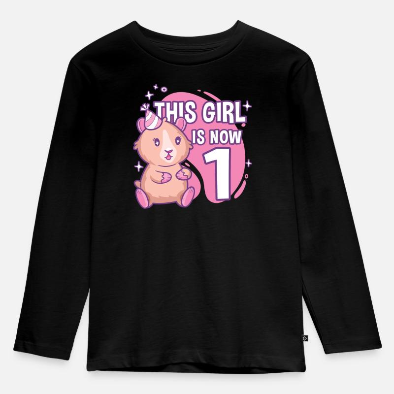 1. Geburtstag Meerschweinchen Mädchen 1 Jahr alt - Kinder Premium Bio Langarmshirt - Schwarz