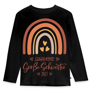 Große Schwester 2027 Boho Regenbogen  - Kinder Premium Bio Langarmshirt - Schwarz - Vorne - AI Model Kid Male (0cm)