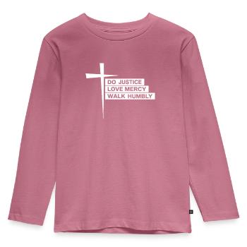 Faire justice, amour, miséricorde, marcher humblement Bible Michée 6:8 - T-shirt manches longues Premium Enfant - mauve - Devant - AI Model Kid Female (0cm)