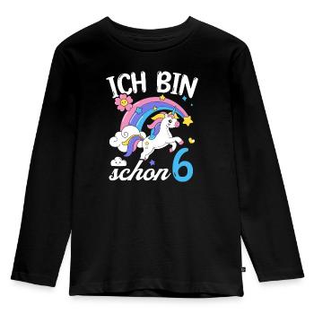 Ich bin schon 6 Einhorn Geburtstag Mädchen Geschen - Kinder Premium Bio Langarmshirt - Schwarz - Vorne - AI Model Kid Male (0cm)
