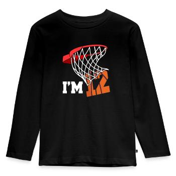 Jeg er 12 Basketball 12 års fødselsdag basketballspiller - Premium økologisk langærmet T-shirt til børn - sort - Foran - AI Model Kid Male (0cm)