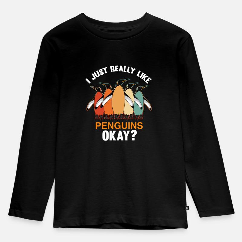 ich mag einfach pinguine ok Pinguin Vintage - Kinder Premium Bio Langarmshirt - Schwarz