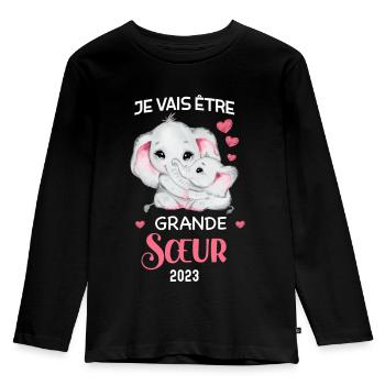 Grande Soeur 2023 Cadeau Annonce Naissance Bébé - T-shirt manches longues Premium Enfant - noir - Devant - AI Model Kid Male (0cm)