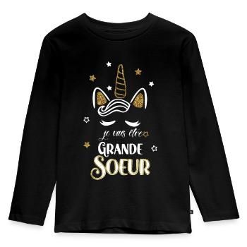 Ma Future Grande sœur licorne - T-shirt manches longues Premium Enfant - noir - Devant - AI Model Kid Male (0cm)