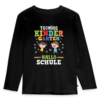 Tschüss Kindergarten Hallo Schule - Einschulung - Kinder Premium Bio Langarmshirt - Schwarz - Vorne - AI Model Kid Male (0cm)