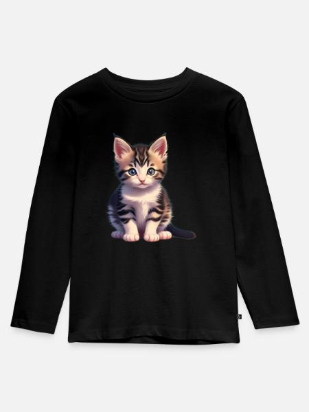 Katze - Kinder Premium Bio Langarmshirt - Schwarz