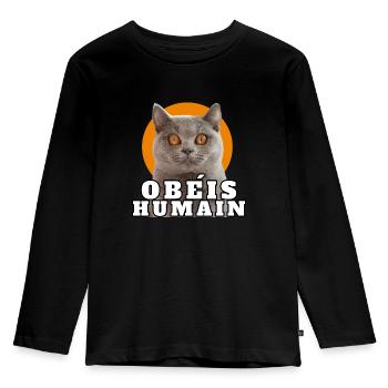 Chat dictateur obéis humain - T-shirt manches longues Premium Enfant - noir - Devant - AI Model Kid Male (0cm)