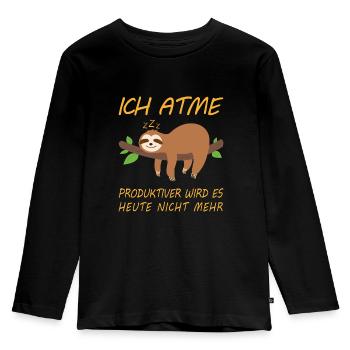Faultier ich atme - Kinder Premium Bio Langarmshirt - Schwarz - Vorne - AI Model Kid Male (0cm)