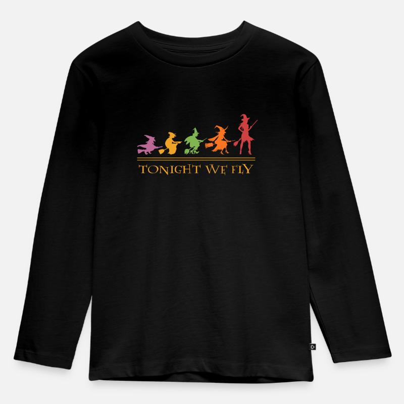 Hexe Evolution Halloween Hexen tonight we fly - Kinder Premium Bio Langarmshirt - Schwarz