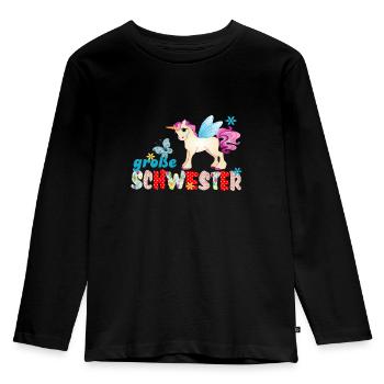 große Schwester Einhorn - Kinder Premium Bio Langarmshirt - Schwarz - Vorne - AI Model Kid Male (0cm)
