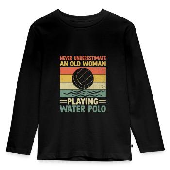 Never Underestimate An Old Woman Playing Water Pol - Kids' Premium Longsleeve Shirt - black - Front - AI Model Kid Male (0cm)