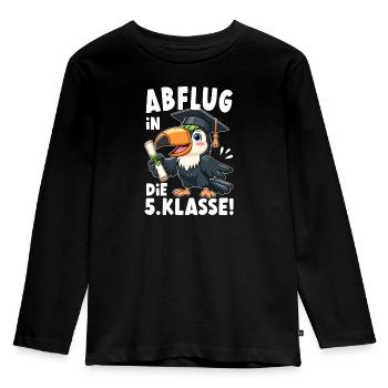 Abschluss Grundschule Abflug in die 5.Klasse Tukan - Kinder Premium Bio Langarmshirt - Schwarz - Vorne - AI Model Kid Male (0cm)