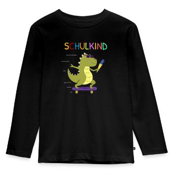 SCHULKIND TRex Dinosaurier Einschulung Junge - Kinder Premium Bio Langarmshirt - Schwarz - Vorne - AI Model Kid Male (0cm)