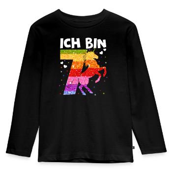 Ich bin 7 - 7 Jahre alt 7. Geburtstag Einhorn Mädc - Kinder Premium Bio Langarmshirt - Schwarz - Vorne - AI Model Kid Male (0cm)