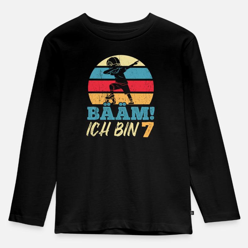 BÄÄM Ich bin 7 Dabbing Geburtstagsshirt 7 Jahre Ju - Kinder Premium Bio Langarmshirt - Schwarz