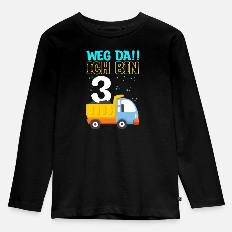 Weg da!! Ich bin 3 - Baustelle Baggerfan Kind Gesc - Kinder Premium Bio Langarmshirt - Schwarz