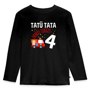 Tatü Tata - Ich bin 4 - Feuerwehr Feuerwehrauto Ge - Kinder Premium Bio Langarmshirt - Schwarz - Vorne - AI Model Kid Male (0cm)