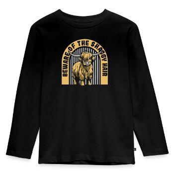 Beware Of The Shaggy Hair Highland Cow Highland - Kids' Premium Longsleeve Shirt - black - Front - AI Model Kid Male (0cm)